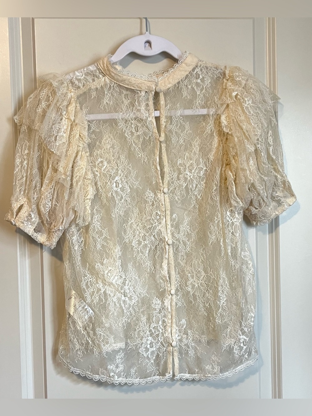 Free People Ivory Lace Blouse Size Medium - Picture 7 of 9
